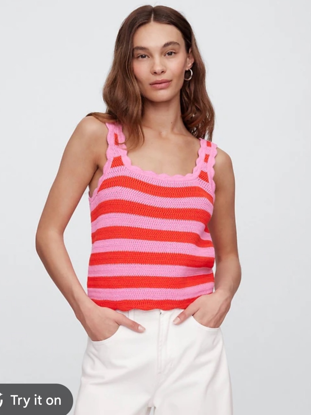 Gap Factory Square Neck Sweater Tank Crochet Stripes NWT Large